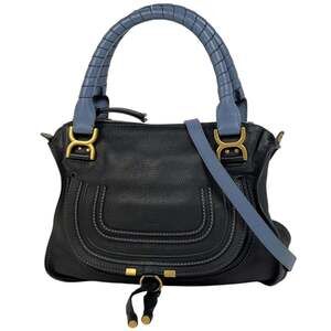 Chloé Chloe Marcie Handbag, 2-Way Shoulder Bag, Leather, Navy, Women's